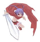  artist_request blue_hair disgaea laharl male_focus red_eyes red_shorts scarf shoes shorts solo sword weapon 