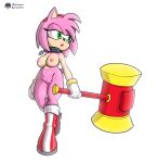 amy_rose boots chain clothing collar eulipotyphlan female footwear fours_(artist) green_eyes hammer hedgehog hi_res mammal mostly_nude pink_body sega solo sonic_the_hedgehog_(series) tools wristband