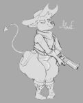 alongmouf anthro big_butt bulge butt clothing cowboy_hat demon gremile_&#039;hotshot&#039; gun handgun hat headgear headwear holster imp kings_of_hell leotard male pistol ranged_weapon short_stack solo thick_thighs weapon