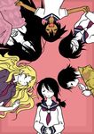  artist_request bandage_over_one_eye bandages black_hair blanket blonde_hair circle_formation dark_skin everyone eyepatch fujiyoshi_harumi japanese_clothes kimono kimura_kaere kobushi_abiru komori_kiri multiple_girls necktie sayonara_zetsubou_sensei sekiutsu_maria_tarou short_hair sleeping tsunetsuki_matoi uniform 