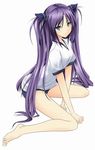  bad_id bad_pixiv_id barefoot blue_eyes buruma couzone feet gym_uniform little_busters! long_hair purple_hair sasasegawa_sasami sitting solo toes wariza 