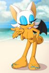 5_toes absurd_res anthro bat beach big_breasts breasts feet female foot_ninja15 genitals hi_res humanoid_feet mammal nipples plantigrade pussy rouge_the_bat sega solo sonic_the_hedgehog_(series) toes