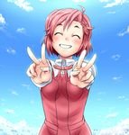  aoba_tsugumi double_v highres kannagi red_hair school_uniform smile solo tezunuri v 