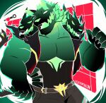 3_heads anthro artist_name belt belt_buckle big_muscles canid canid_demon canine cerberus_(fortnite) claws demon epic_games european_mythology fortnite fur gesture glowing glowing_eyes greek_mythology hand_gesture hellhound hi_res looking_at_viewer male mammal multi_head muscular muscular_anthro muscular_male mythological_canine mythological_creature mythology pecs pointing pointing_at_self solo stocky tail thumbs_up zokamikun