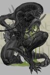  1other alien_(series) artist_name belt_collar blood claws collar extra_mouth green_blood highres injury leash monster open_mouth other_focus rouwan simple_background solo tail teeth xenomorph 