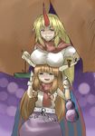  bad_id bad_pixiv_id breast_rest breasts breasts_on_head food_stand horn horns hoshiguma_yuugi ibuki_suika large_breasts multiple_girls noren reon_(saikyou) touhou yatai 