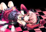  armpits bad_id bad_pixiv_id checkered elbow_gloves flower gloves headphones koi_(koisan) lying original pink_eyes pink_hair short_hair solo 