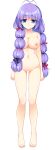  1girl antenna_hair barefoot blank_censor blue_eyes breasts censored collarbone completely_nude full_body fuyuichi_monme hair_over_shoulder hair_ribbon highres huge_breasts koibana_ren&#039;ai large_breasts long_hair looking_at_viewer navel nipples non-web_source nude official_art photoshop_(medium) ribbon tachi-e transparent_background twintails yuugure_tokoyo 