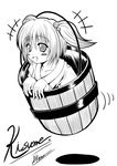  a_kirima bucket greyscale hair_bobbles hair_ornament in_bucket in_container kisume monochrome solo touhou twintails wooden_bucket 