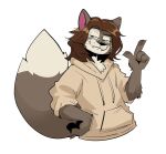 4_fingers anthro brown_body brown_fur brown_hair clothed clothing dipstick_tail domestic_cat fangs felid feline felis fingers fur hair hi_res hoodie male mammal markings rabbitpatches smile solo tabsy_the_cat tail tail_markings teeth topwear whiskers