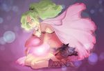  boots bridal_gauntlets cape dress elbow_gloves final_fantasy final_fantasy_vi gloves glowing green_hair kneeling long_hair ponytail quot sash short_dress solo tina_branford 