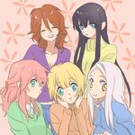  bad_id bad_pixiv_id black_hair blonde_hair blue_eyes brown_hair feldt_grace green_eyes gundam gundam_00 kamerow lavender_hair louise_halevy marina_ismail multiple_girls orange_shirt pastels pink_hair shirt soma_peries sumeragi_lee_noriega sweater yellow_eyes 