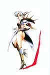  90s armor ass full_body highres langrisser langrisser_ii sherry_(langrisser) short_hair silver_hair solo standing standing_on_one_leg thighhighs urushihara_satoshi very_short_hair 