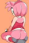 2024 amy_rose anthro butt clothing clothing_pull dangerlicks eulipotyphlan female footwear green_eyes hedgehog hi_res jewelry looking_at_viewer looking_back mammal sega shoes smile solo solo_focus sonic_the_hedgehog_(series) squish tail