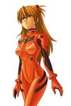  arms_at_sides bangs blue_eyes bodysuit bracer breasts closed_mouth cowboy_shot creap eyebrows_visible_through_hair gloves hair_between_eyes headgear highres hips long_hair looking_at_viewer neon_genesis_evangelion nose number orange_hair pilot_suit pink_lips plugsuit red_bodysuit serious simple_background small_breasts solo souryuu_asuka_langley standing straight_hair turtleneck two_side_up white_background 