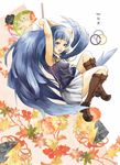  bangs blue_hair blunt_bangs boots flower hairband kannagi knee_boots long_hair maximum_show nagi solo wand 