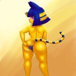 absurd_res animal_crossing ankha_(animal_crossing) anus aroused blue_anus blue_hair bodily_fluids butt darkafterdark dripping_pussy embarrassed felid feline female fur hair hi_res humanoid looking_away mammal nintendo short_stack solo spread_anus spread_butt spreading sweat sweaty_anus sweaty_butt tail yellow_body yellow_fur