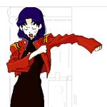  dressing gen katsuragi_misato lowres neon_genesis_evangelion oekaki purple_hair solo uniform 