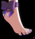  1girl absurdres ankle_bow artist_logo barefoot black_background bow commentary commission english_commentary feet feet_only foot_focus genshin_impact highres keqing_(genshin_impact) mohoshadream nail_polish purple_nails simple_background solo spread_toes toenail_polish toenails toes 