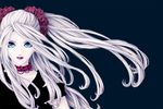  blue_eyes choker copyright_request flower gothic kunishige_keiichi lips lipstick long_hair makeup non-web_source pale_skin rose solo twintails white_hair wind 