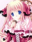  artist_request blonde_hair blue_eyes copyright_request dress food frills ice_cream pink_dress solo twintails 