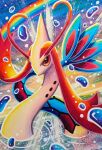  animal_focus antennae aura commentary_request enryuu_(pixiv3483358) forked_tail highres milotic no_humans pokemon pokemon_(creature) rainbow red_eyes ripples scales tail water 