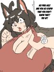angry annoyed anthro big_breasts breasts canid canine canis cleavage clothed clothing cross-popping_vein domestic_dog english_text female hi_res huge_breasts komenuka_inaho looking_at_viewer mammal mohuko_(komenuka_inaho) solo text upper_body