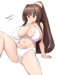  1girl absurdres bikini breasts brown_eyes brown_hair commentary_request criss-cross_halter dated feet_out_of_frame halterneck highres invisible_chair kantai_collection large_breasts long_hair maru_(marg0613) navel one-hour_drawing_challenge ponytail sitting solo swimsuit twitter_username very_long_hair white_bikini yamato_(kancolle) 
