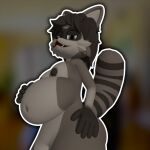 3d_(artwork) breasts colonthreeguy cristina_(colonthreeguy) digital_media_(artwork) female low-angle_view mammal nipples nude nude_female obese obese_female organs overweight overweight_female procyonid raccoon smug stomach sweatshirt