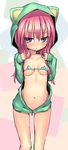  animal_ears blue_eyes blush bra breasts cat_ears highres hood long_hair nametake original pink_hair small_breasts solo underwear 