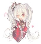  1girl :d black_bow black_gloves black_hat bow bow_choker choker clothing_cutout cropped_torso diamond_(shape) diamond_facial_mark diamond_on_cheek dress facial_mark fang gloves hair_intakes hair_ornament hat heart heart_facial_mark heart_on_cheek highres honkai:_star_rail honkai_(series) long_hair long_sleeves looking_at_viewer mark_under_both_eyes mini_hat mini_top_hat one_eye_closed rabbit_hair_ornament red_dress red_eyes reido_0723 shoulder_cutout skin_fang smile solo sparkle_(honkai:_star_rail) sparxie_(honkai:_star_rail) top_hat twintails white_background white_hair 