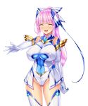  1girl :d ^_^ ass_visible_through_thighs bare_shoulders blunt_bangs blush breasts chest_jewel closed_eyes covered_navel covered_nipples cowboy_shot elbow_gloves element_venus facing_viewer game_cg gem gloves groin hair_ribbon headgear high_ponytail highleg highleg_leotard huge_breasts impossible_clothes impossible_leotard kisaragi_nozomi large_variant_set legs_apart leotard long_hair magical_girl non-web_source official_art open_mouth outstretched_arm pink_hair ponytail ribbon satou_kuuki shinsou_seiki_elementia shiny_clothes shiny_skin showgirl_skirt skin_tight skirt smile solo standing tachi-e teeth thighhighs transparent_background variant_set white_background white_gloves white_leotard white_thighhighs 