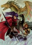  bad_id bad_pixiv_id cloak dragon earrings highres hood jewelry multiple_boys pants pixiv_fantasia pixiv_fantasia_new_world pointy_ears polearm ponytail purple_hair red_hair roma scales smile spear teeth weapon wings 