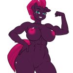 1:1 abs anthro areola blue_eyes breasts broken_horn equid equine eye_scar eyebrows facial_scar female flexing flexing_bicep friendship_is_magic genitals hair hand_on_hip hasbro hi_res horn looking_at_viewer low-angle_view mammal muscular muscular_female my_little_pony my_little_pony:_the_movie_(2017) mythological_creature mythological_equine mythology nipples nude pia-sama purple_body purple_hair purple_tail scar simple_background smile solo tail tempest_shadow_(mlp) unicorn vulva white_background