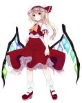  1girl ascot back_bow blonde_hair bow breasts center_frills closed_mouth collared_shirt commentary_request cropped_vest crote crystal_wings fingernails flandre_scarlet frilled_shirt_collar frilled_skirt frilled_sleeves frills full_body hand_on_own_hip hat hat_ribbon highres large_variant_set layered_skirt legs_apart loafers long_hair long_skirt looking_at_viewer mob_cap puffy_short_sleeves puffy_sleeves red_eyes red_ribbon red_shoes red_skirt red_vest ribbon shirt shoes short_sleeves side_ponytail skirt sleeve_ribbon small_breasts socks solo standing tachi-e touhou transparent_background variant_set vest white_bow white_hat white_shirt white_socks wing_collar wings yellow_ascot 