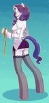  anthro anthrofied blue_eyes breasts butt clothing cutie_mark equine female friendship_is_magic hair horn horse looking_at_viewer looking_back mammal my_little_pony navel panties pony purple_hair rarity_(mlp) shirt skirt solo suggestive takocto tape_measure underwear unicorn upskirt 