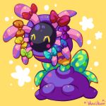  ^_^ animal_focus aqua_bow aqua_ribbon artist_name blue_bow blush blush_stickers bluwiikoon bow closed_eyes commentary green_bow lileep no_humans orange_bow pink_bow pokemon pokemon_(creature) pokemon_focus polka_dot polka_dot_ribbon purple_bow red_bow ribbon simple_background tentacles yellow_background yellow_bow 