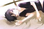  black_eyes black_hair jianmo_sl kirito lying male_focus on_side sword_art_online 