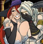  abs amazon_(dragon's_crown) bare_shoulders breasts bridal_gauntlets circlet colorized dragon's_crown elbow_gloves facepalm feathers gloves grin hair_over_one_eye hat huge_breasts large_breasts long_hair matsu-sensei meme multiple_girls muscle muscular_female reaction smile sorceress_(dragon's_crown) witch_hat young_women_laughing_in_photo_booth 
