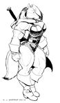  armor barbarian belt big_breasts boots breasts canine cape chainmail cleavage clothed clothing female gloves inks invalid_tag mammal monochrome muscles muscular_female plain_background richard_bartrop sword unconvincing_armor warrior weapon white_background wolf 