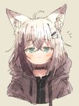  1girl ahoge animal_ear_fluff animal_ears black_choker black_hair blue_eyes choker closed_mouth commentary crossed_bangs fox_ears fox_girl highres hood hood_down kuon_(meguru_1225) looking_at_viewer medium_hair meguru_1225 multicolored_hair original solo straight-on two-tone_hair white_hair 