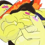  blush breasts chest_tuft drooling female fire fur gokurin3 huge_breasts male muscles nintendo pok&#233;mon pok&eacute;mon saliva straight tuft typhlosion video_games 