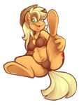  anthro applejack_(mlp) blonde_hair clothing cowboy_hat equine female freckles friendship_is_magic green_eyes hair hat hi_res horse kayla-na my_little_pony open_mouth pony sitting skimpy solo spread_legs spreading 