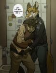 2026 anthro bathroom be_quiet bodily_fluids bracelet breath bulge canid canine clothed clothing dripping duo english_text erection eyewear fox fully_clothed genital_fluids genitals glasses gulonine handjob hi_res holding_onto_partner jacket jewelry leaking_precum looking_at_another looking_pleasured male male/male mammal marten masturbation mustelid musteline onomatopoeia open_mouth panting partially_clothed penile penis pink_nose precum precum_drip pubes public_restroom rayfkm restroom_stall sex shush sound_effects standing tail teeth text toilet topwear underwear underwear_down wearing_glasses whiskers