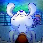 1:1 anthro bodily_fluids bubble cum cum_in_mouth cum_inside darla_gugenheek drinking drinking_cum duo genital_fluids genitals hi_res lagomorph male male/male mammal max_(sam_and_max) neck_bulge penis sam_and_max samuel_dog sex smooth_skin spying stealth_sex swagbun swimming_pool thick_penis underwater water