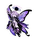  1girl aniypy athena_(ff14) closed_eyes commentary deformed english_commentary final_fantasy final_fantasy_xiv full_body hair_wings insect_wings moth_wings purple_hair short_hair simple_background solo white_background wings 
