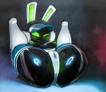 2025 animal_humanoid black_body breasts butt clothing electronics female glistening glistening_body glistening_butt glowing glowing_ears glowing_eyes glowing_mouth glowing_nipples green_mouth green_nipples hat headgear headphones headset headwear hi_res humanoid lagomorph leporid machine mammal mdthetest mostly_nude mostly_nude_female nipples one_eye_closed open_mouth project_turboblast rabbit robot robot_anthro solo spread_legs spreading steam tempo_(project_turboblast) underwear widescreen wink