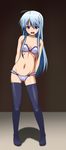  1girl 3d anzelotte black_legwear blue_eyes blue_hair bra female full_body highres justy long_hair night_wizard panties smile solo thighhighs underwear 