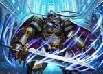  breastplate cape full_armor gauntlets greaves helmet highres knight nkmr8 pauldrons pixiv_fantasia pixiv_fantasia_new_world solo sword weapon 