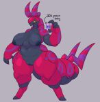 2025 anthro areola big_breasts breasts curvy_figure digital_drawing_(artwork) digital_media_(artwork) english_description english_text female female_anthro front_view full-length_portrait generation_5_pokemon genitals hi_res multicolored_body nintendo nipples nude nude_anthro nude_female onetiredbear pokemon pokemon_(species) portrait red_body scolipede simple_background solo standing text voluptuous vulva